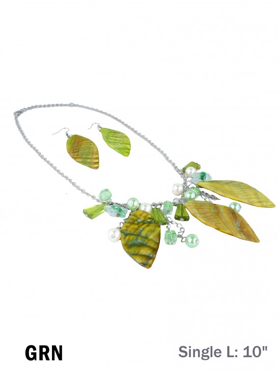 LEAF SHELL BEAD NECKLACE AND EARRING SET